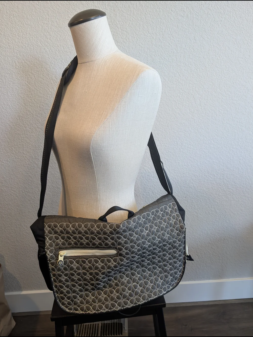Vintage Pattern Sherpani Navy Quilted Messenger Bag Unisex